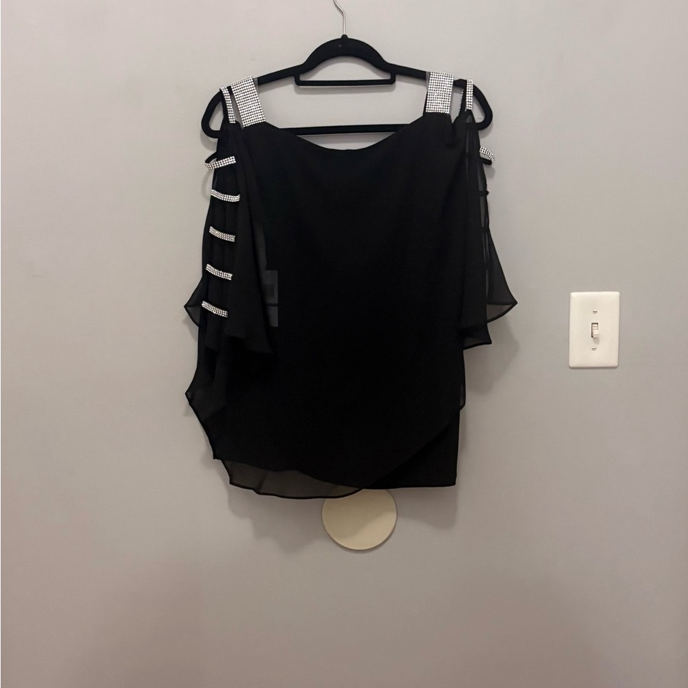 MSK Black Top with Silver Embellished Straps - Picture 1 of 13